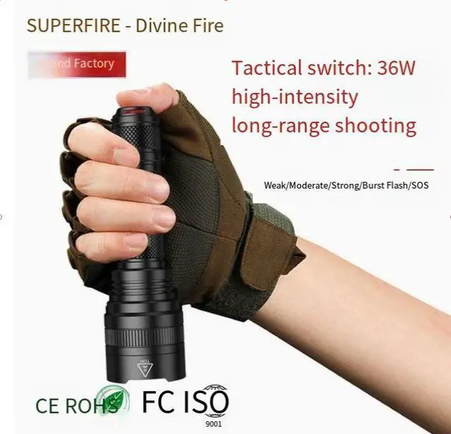Alt view image 3 of 5 - waterproof outdoor LED rechargeable security patrol portable self-defense multi-functional high-intensity flashlight wholesale C8-R5 range 300m+ power 8W