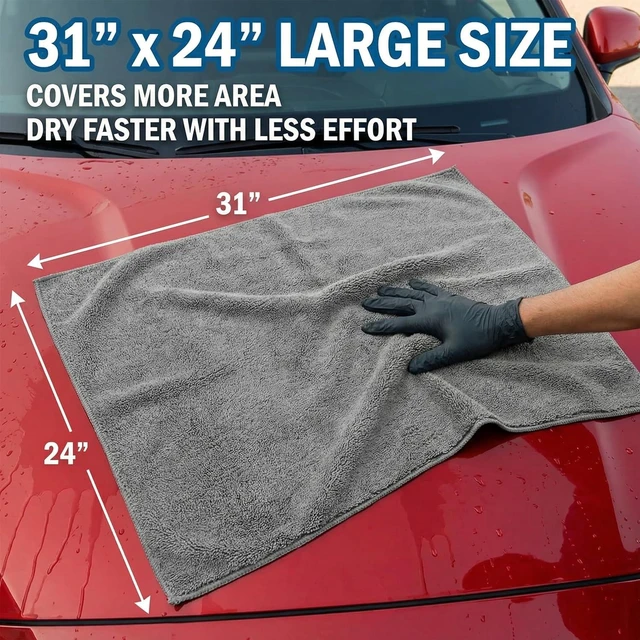 Alt view image 5 of 7 - Professional Large Microfiber Car Drying Towels (31" x 24"), Microfiber Towels for Cars, Scratch Free, Lint Free, Highly Absorbent Quick Drying Towel Cloth for Cars, Trucks Boats, Car Detailing
