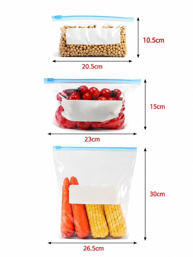 Main image of Sliding Zipper Food Storage Bags, BPA Free Thick Reusable Sealed Freezer Bags, Refrigerator Organizer Bags for Grains, Fruit, Vegetables Medium size: 15 pieces 23/15 /2.5
