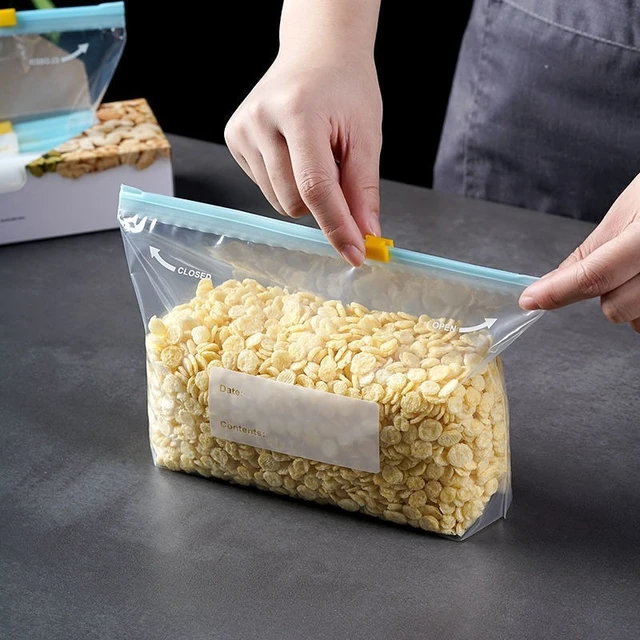 Alt view image 4 of 7 - Sliding Zipper Food Storage Bags, BPA Free Thick Reusable Sealed Freezer Bags, Refrigerator Organizer Bags for Grains, Fruit, Vegetables Medium size: 15 pieces 23/15 /2.5