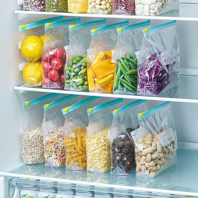 Alt view image 7 of 7 - Sliding Zipper Food Storage Bags, BPA Free Thick Reusable Sealed Freezer Bags, Refrigerator Organizer Bags for Grains, Fruit, Vegetables Medium size: 15 pieces 23/15 /2.5
