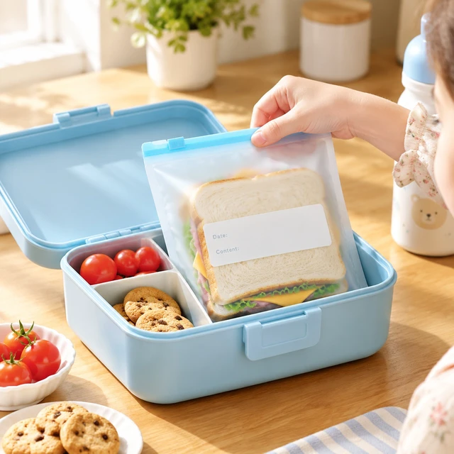 Alt view image 5 of 7 - Sliding Zipper Food Storage Bags, BPA Free Thick Reusable Sealed Freezer Bags, Refrigerator Organizer Bags for Grains, Fruit, Vegetables Medium size: 15 pieces 23/15 /2.5