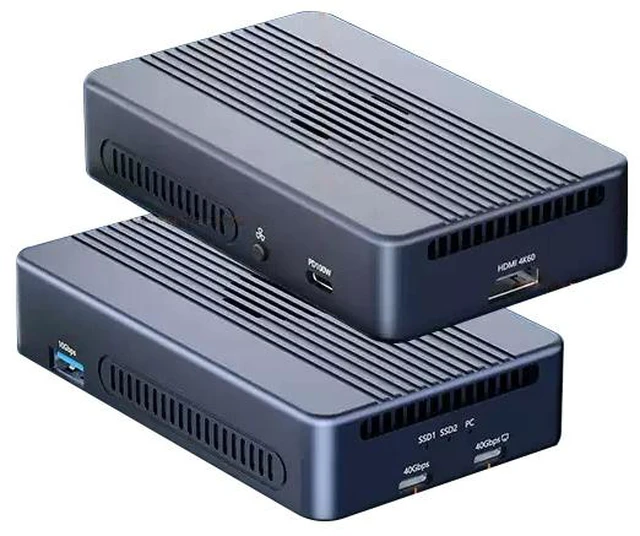 Main image of Thunderbolt 4 Dual Bay NVMe SSD Enclosure with Docking Station, 7-in-1 USB4 40Gbps RAID Hard Drive Dock, HDMI2.0 4K@60Hz, PD 100W Charging, USB-A 10Gbps, Aluminum External Storage Array for Video Edit