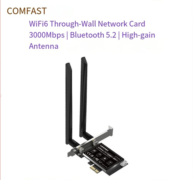 Alt view image 2 of 5 - WiFi 6 PCIe Wireless Card, AX3000 Dual Band Bluetooth 5.0 Desktop Network Adapter, 2.4GHz/5GHz, 2× High Gain Antennas, MU-MIMO, OFDMA, for Gaming PC
