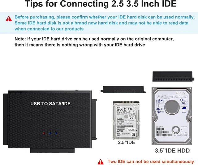 Alt view image 5 of 5 - Hard Drive Reader USB 3.0 to SATA IDE Adapter, IDE SATA to USB + Type C External Data Recovery Converter Kit for Universal 2.5 3.5 HDD SSD Hard Drive Disk, with 12V/2A Power Adapter