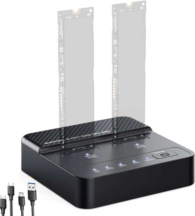 Main image of Dual Bay NVMe SSD Cloner & Duplicator - 20Gbps USB 3.2 Gen 2x2 M.2 Enclosure Dock, Tool-Free Offline Clone Reader/Adapter for PCIe NVMe SSDs (M-Key/B+M Key) Supports 2230 2242 2260 2280 22110