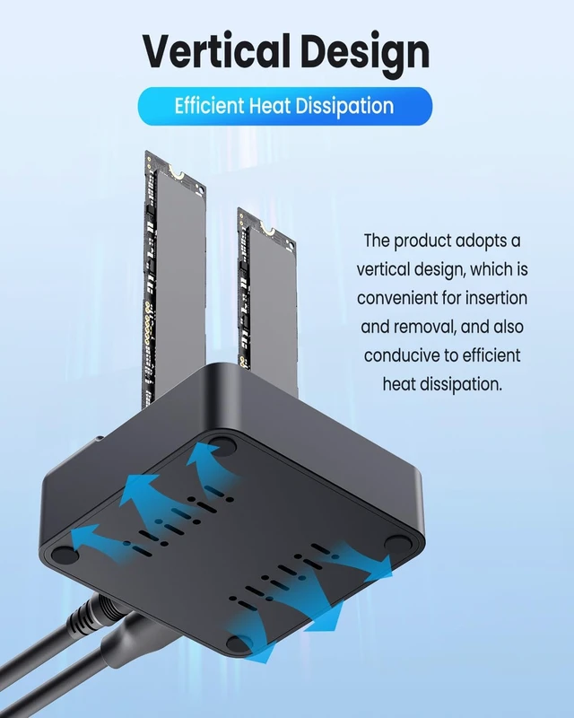 Alt view image 3 of 7 - Dual Bay NVMe SSD Cloner & Duplicator - 20Gbps USB 3.2 Gen 2x2 M.2 Enclosure Dock, Tool-Free Offline Clone Reader/Adapter for PCIe NVMe SSDs (M-Key/B+M Key) Supports 2230 2242 2260 2280 22110