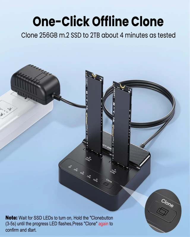Alt view image 2 of 7 - Dual Bay NVMe SSD Cloner & Duplicator - 20Gbps USB 3.2 Gen 2x2 M.2 Enclosure Dock, Tool-Free Offline Clone Reader/Adapter for PCIe NVMe SSDs (M-Key/B+M Key) Supports 2230 2242 2260 2280 22110