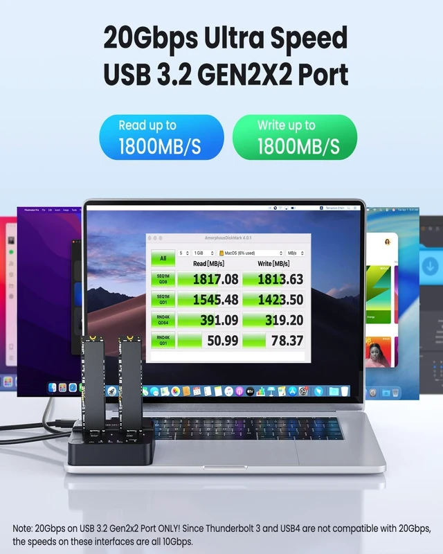 Alt view image 5 of 7 - Dual Bay NVMe SSD Cloner & Duplicator - 20Gbps USB 3.2 Gen 2x2 M.2 Enclosure Dock, Tool-Free Offline Clone Reader/Adapter for PCIe NVMe SSDs (M-Key/B+M Key) Supports 2230 2242 2260 2280 22110