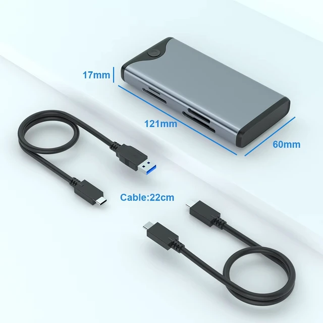 Alt view image 2 of 4 - 10Gbps USB C M.2 SSD Enclosure with CFexpress Type A/B, SD 4.0 & TF Card Reader, Dual Protocol NVMe/SATA 2280 M.2 External Solid State Drive Case, Aluminum Multi-Function Storage Adapter for Photograp