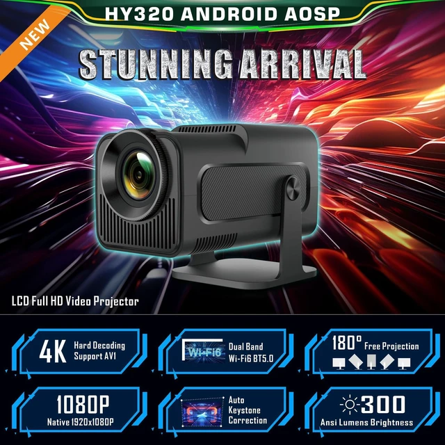 Alt view image 4 of 7 - HY300 HY320 Mini Portable Projector, Auto Focus Optional, 4K Supported, Native 720P, Android 11, WiFi6 Bluetooth5.0, Wireless Screen Mirroring, 150" Large Screen, Home Outdoor Movie Projector HY300