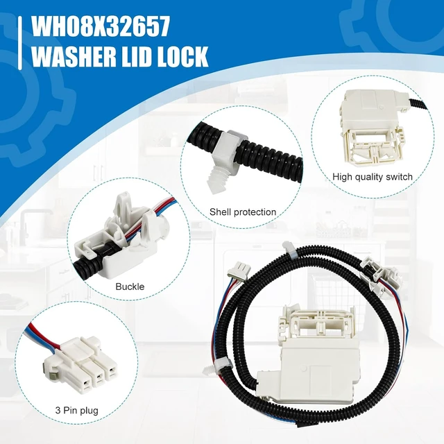Alt view image 3 of 7 - WH08X32657 Washer Lid Switch with Wire Harness for GE Washing Machines Replacement Parts Compatible with Most Ge Washer Lid Lock Switch Replace