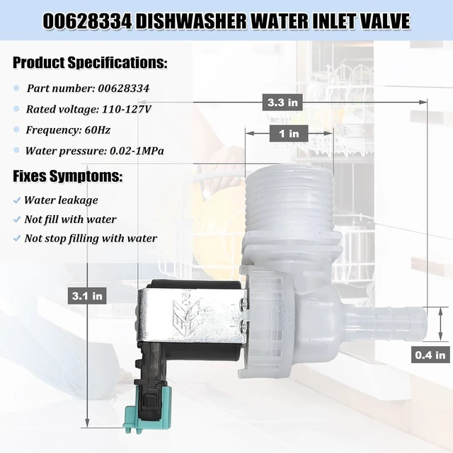Alt view image 4 of 6 - 00628334 10023852 Dishwasher Water Inlet Valve Compatible with Bosch