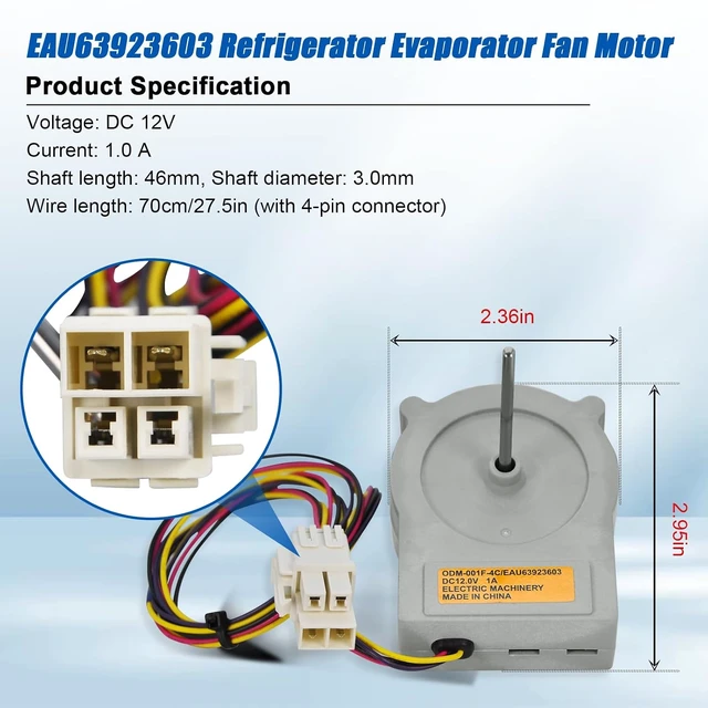 Alt view image 6 of 6 - EAU63923603 Refrigerator Evaporator Fan Motor Compatible with LG Kenmore