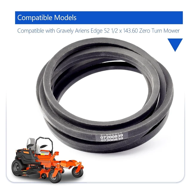 Alt view image 2 of 7 - Mower Deck Belt 07200839 Compatible with Gravely Ariens Edge 52 1/2 x 143.60 Zero Turn Lawn Mower Parts