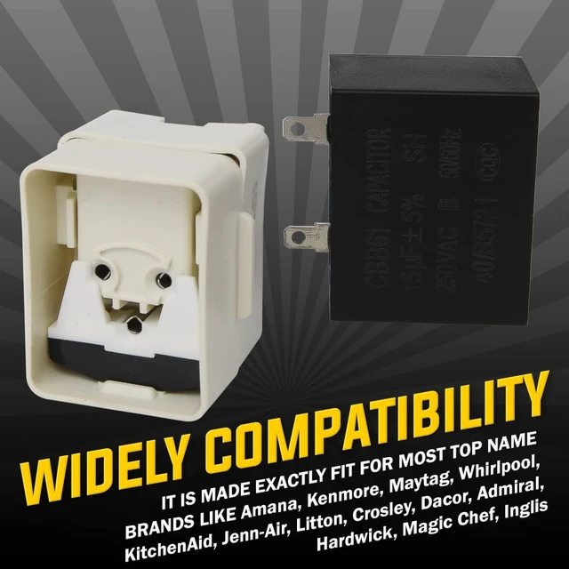 Alt view image 2 of 6 - UPGRADED W10613606 Refrigerator Compressor Start Relay and Capacitor by Seentech - Compatible with Whirlpool, Kenmore, fridges. Replace Part Number: W10416065, PS8746522, 67003186 (2 Pack)