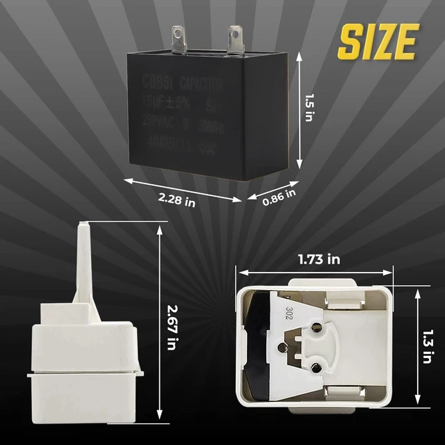 Alt view image 4 of 6 - UPGRADED W10613606 Refrigerator Compressor Start Relay and Capacitor by Seentech - Compatible with Whirlpool, Kenmore, fridges. Replace Part Number: W10416065, PS8746522, 67003186 (2 Pack)