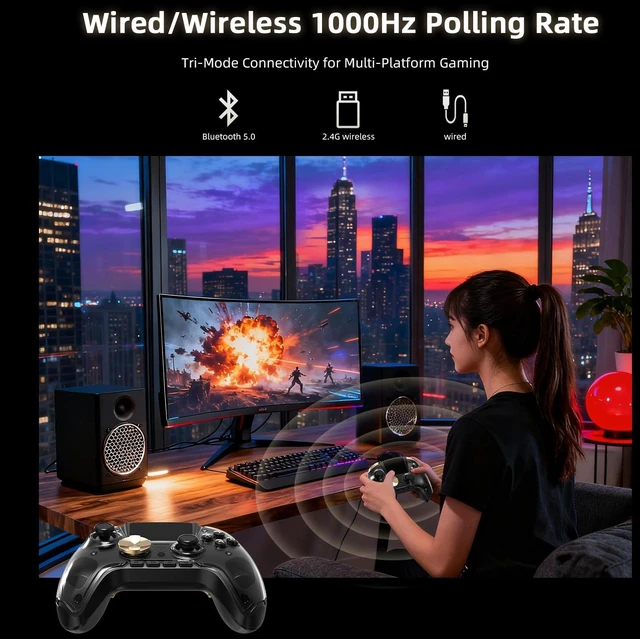 Alt view image 4 of 6 - Voacle RG G01 Interactive Screen Wireless Gaming Controller Compatible with PC/Steam/Linux/Android/Switch/IOS 2.4G Wireless Bluetooth Controller Gamepad Hall Effect Triggers(Black)