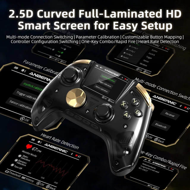 Alt view image 5 of 6 - Voacle RG G01 Interactive Screen Wireless Gaming Controller Compatible with PC/Steam/Linux/Android/Switch/IOS 2.4G Wireless Bluetooth Controller Gamepad Hall Effect Triggers(Black)