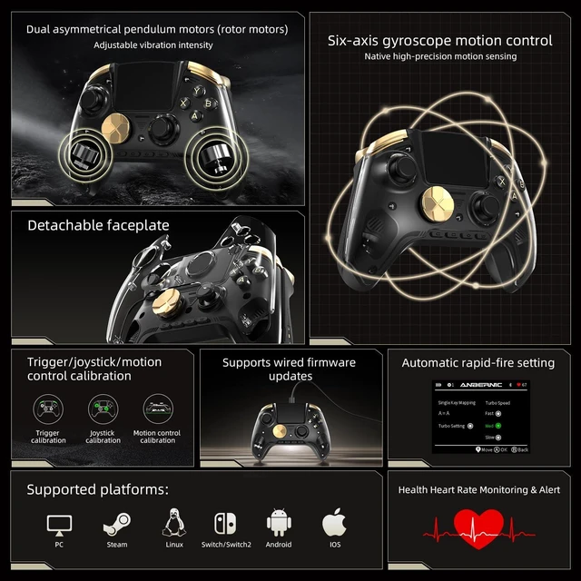 Alt view image 2 of 6 - Voacle RG G01 Interactive Screen Wireless Gaming Controller Compatible with PC/Steam/Linux/Android/Switch/IOS 2.4G Wireless Bluetooth Controller Gamepad Hall Effect Triggers(Black)