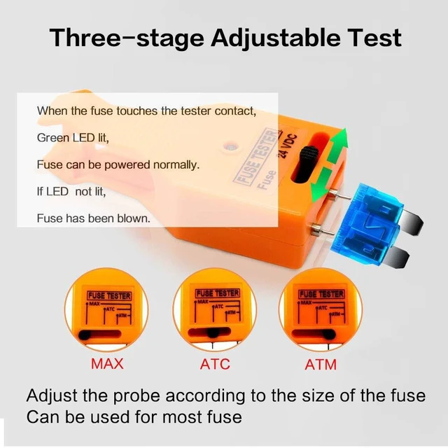 Alt view image 4 of 7 - DC 24V Automotive Multifunctional Blade and Glass Tube Fuse Tester Puller ATO/ATC ATM Removal Tool Detect and Find The Burned in The Car Fuse Box