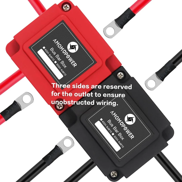 Alt view image 2 of 7 - Heavy Duty 400A 12-48V Tin-Plated Copper Block Bus Bar 8xM10(3/8") Studs Independent Modular Positive Negative Ground Battery Junction Block Buss Bar for Solar System Marine Truck Boat