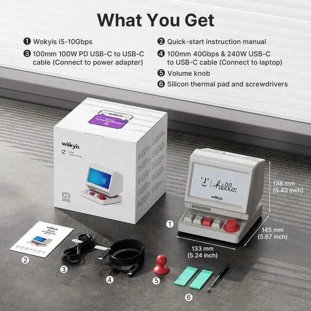 Alt view image 7 of 7 - i5 Retro PC-Style Docking Station, 5" HD Screen, 10Gbps M.2 NVMe SSD Enclosure, 65W Host Charge for Laptop/MacBook, Mechanical Hotkeys, HDMI-in, Micro/SD 4.0,