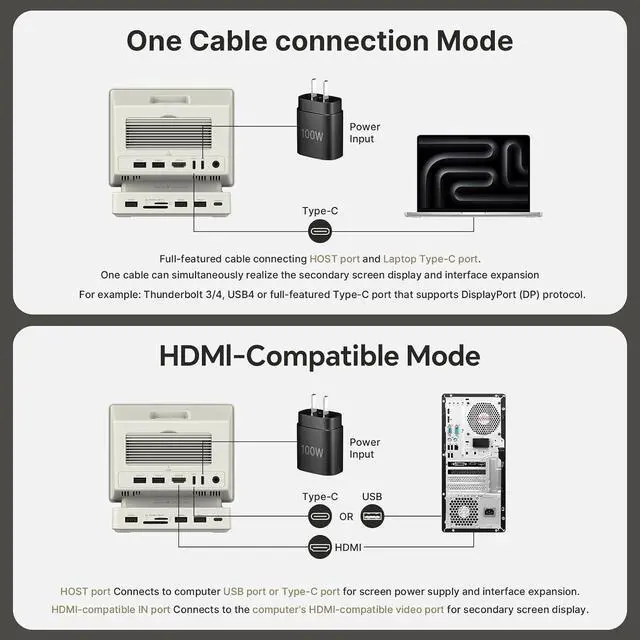 Alt view image 6 of 7 - i5 Retro PC-Style Docking Station, 5" HD Screen, 10Gbps M.2 NVMe SSD Enclosure, 65W Host Charge for Laptop/MacBook, Mechanical Hotkeys, HDMI-in, Micro/SD 4.0,