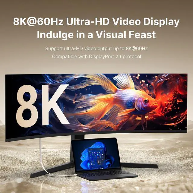 Alt view image 4 of 7 - 80Gbps USB4 Flat Cable, 3.3ft/1m, 240W Charging, 8K@60Hz Video, Compatible with Thunderbolt 5/4/3