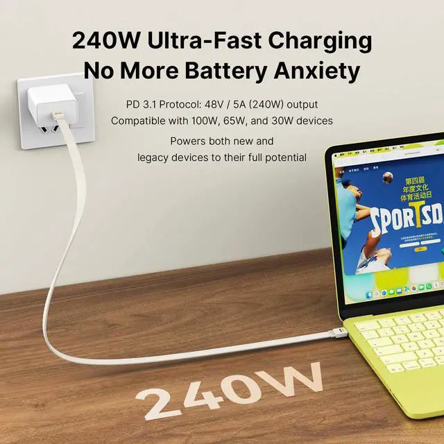 Alt view image 6 of 7 - 80Gbps USB4 Flat Cable, 3.3ft/1m, 240W Charging, 8K@60Hz Video, Compatible with Thunderbolt 5/4/3