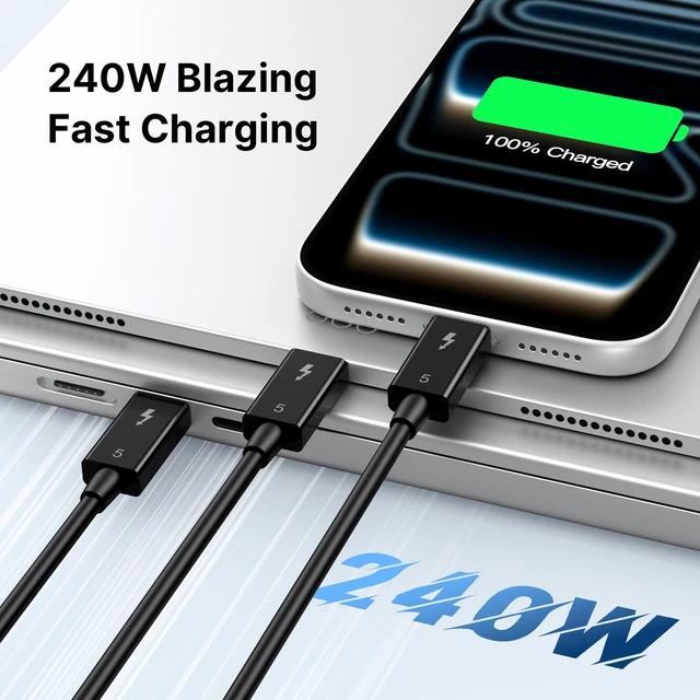 Alt view image 5 of 7 - Wokyis TBT5 Thunderbolt 5 Cable 3.3ft/1m, Intel Certified, 80Gbps/120Gbps Bandwidth Boost, 240W PD 3.1, 8K 60Hz, USB-C to USB-C, Compatible with Thunderbolt 4/3/USB4