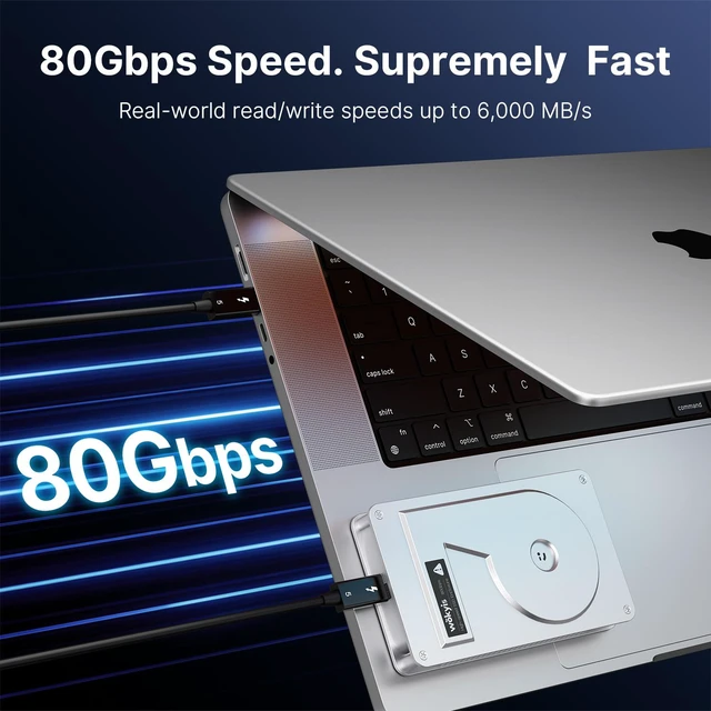 Alt view image 2 of 7 - Wokyis MT5 Thunderbolt 5 NVMe SSD Enclosure, 80Gbps, JHL9480+RTL9210, M.2 2280/2260/2242/2230, Up to 8TB, Aluminum Alloy Heat Dissipation