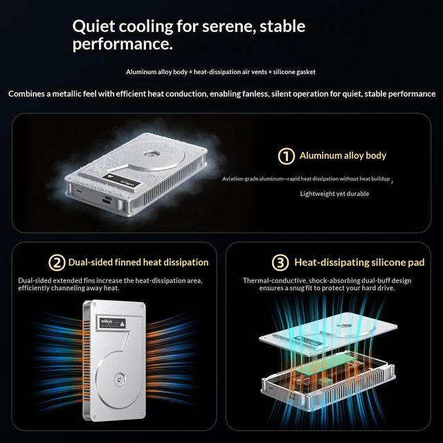 Alt view image 5 of 7 - Wokyis MU4 USB4 NVMe SSD Enclosure, 40Gbps, Thunderbolt 4/3 Compatible, M.2 2280/2260/2242/2230, Up to 8TB, Aluminum Alloy Heat Dissipation