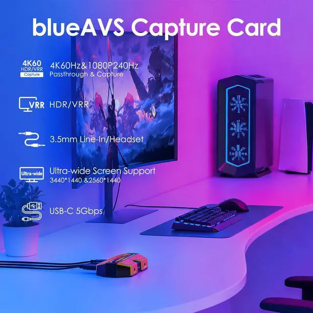 Alt view image 2 of 7 - HDMI Video Capture Card for Streaming, 4K 60Hz HDR VRR ALLM Passthrough, 1080P 240Hz, USB-C External Capture Card for PS5, Xbox Series X/S, Switch, Compatible with PC Mac, OBS Streamlabs