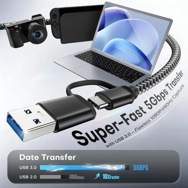 Alt view image 3 of 6 - Video Capture Card, HDMI to USB 3.0 Capture Card for Streaming, 1080P 60FPS HDMI Capture Card with Type-C/A, Compatible for Switch2, PS5/4, Quest3, Camera, OBS, Xbox