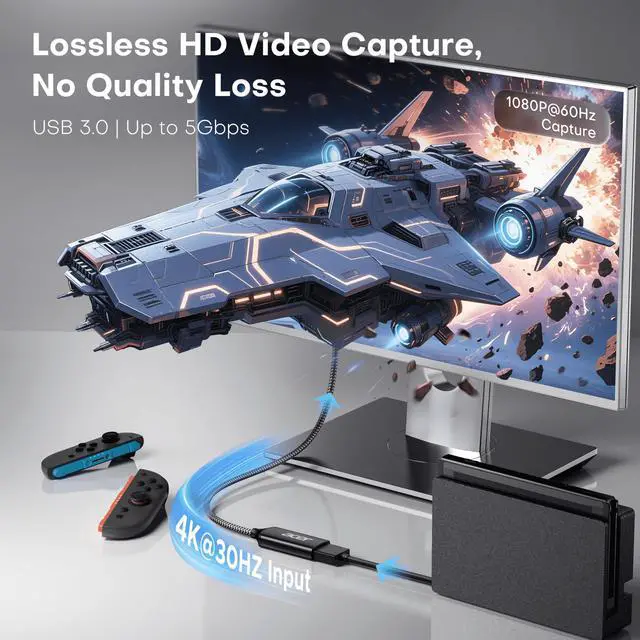 Alt view image 2 of 6 - Video Capture Card, HDMI to USB 3.0 Capture Card for Streaming, 1080P 60FPS HDMI Capture Card with Type-C/A, Compatible for Switch2, PS5/4, Quest3, Camera, OBS, Xbox