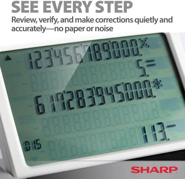 Alt view image 2 of 6 - Paperless Printing Desk Calculator w/Check and Correct, Large 12-Digit LCD Primary Display, Printing Calculator/Adding Machine with Scrolling LCD Display Replacing Paper (EL-1901)