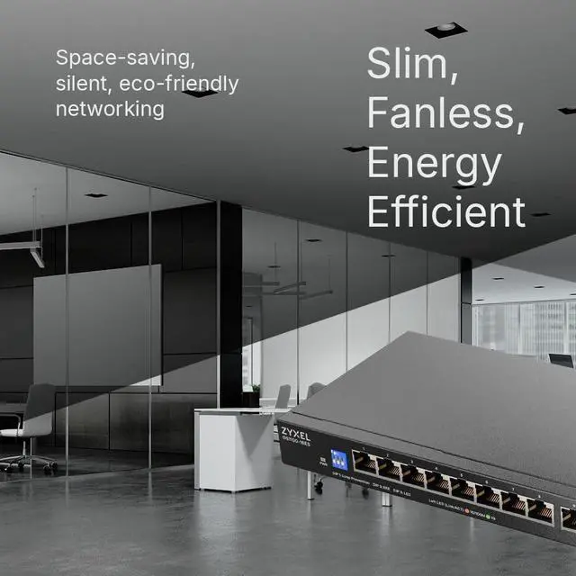 Alt view image 4 of 5 - 16 Port Network Switch | Unmanaged Gigabit Ethernet Switch | 16x GbE Ports | Slim Design | Switchable DIP | Fanless | Wall Mount Kit Included | GS1100-16ES