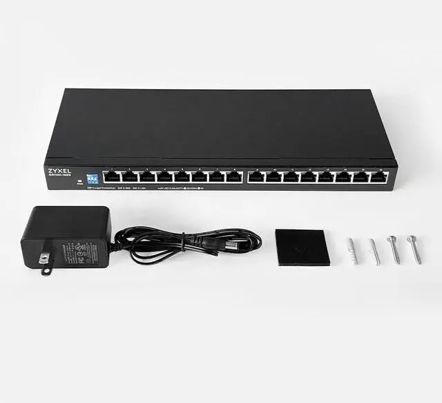 Alt view image 5 of 5 - 16 Port Network Switch | Unmanaged Gigabit Ethernet Switch | 16x GbE Ports | Slim Design | Switchable DIP | Fanless | Wall Mount Kit Included | GS1100-16ES