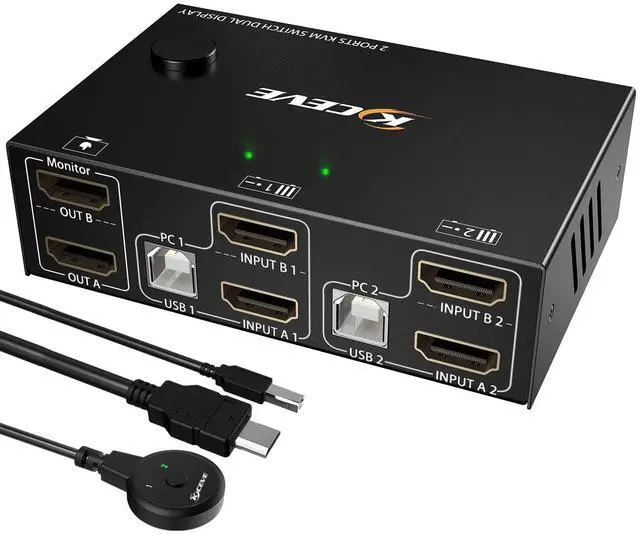 Main image of Dual Monitor KVM Switch HDMI 2 Port 4K@60Hz,USB HDMI Extended Display Switcher for 2 Computers Share 2 Monitors and 4 USB 2.0 Hub,Desktop Controller and USB HDMI Cables Included