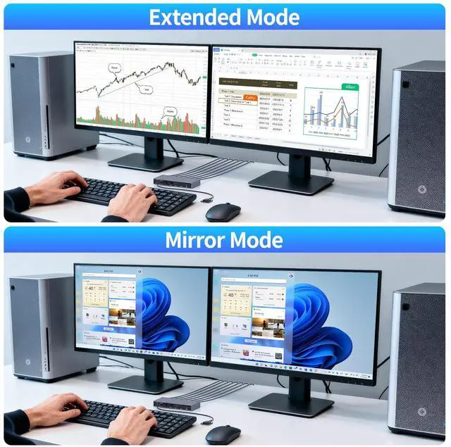 Alt view image 7 of 7 - KVM Switch 2 Monitors 2 Computers DisplayPort, Dual Monitor DisplayPort KVM Switch 4K 60Hz with 4 USB 3.0 Ports for Keyboard Mouse Hard Drives Printer, Home Office Gaming, Grey