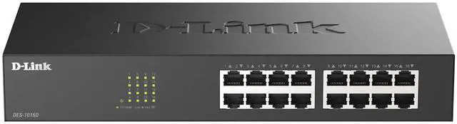 Main image of 16 Port Fast Ethernet Switch Unmanaged 10/100 Mbps Desktop Rackmount Plug and Play Metal Housing Fanless Design EEE (DES-1016D)
