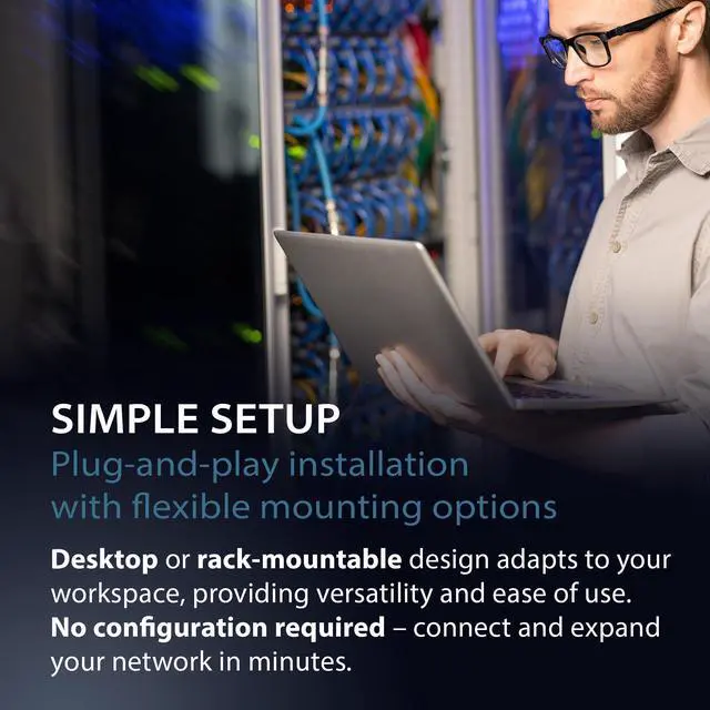 Alt view image 3 of 7 - 16 Port Fast Ethernet Switch Unmanaged 10/100 Mbps Desktop Rackmount Plug and Play Metal Housing Fanless Design EEE (DES-1016D)
