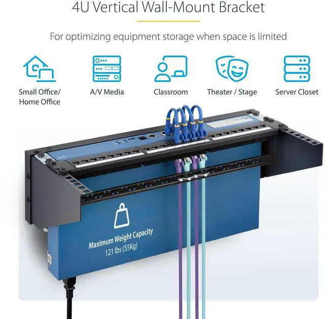 Alt view image 2 of 7 - 4U Vertical Wall-Mount Bracket for 19inch Rack Mountable Equipment, 121lb/55kg Capacity, for Patch Panels/Servers