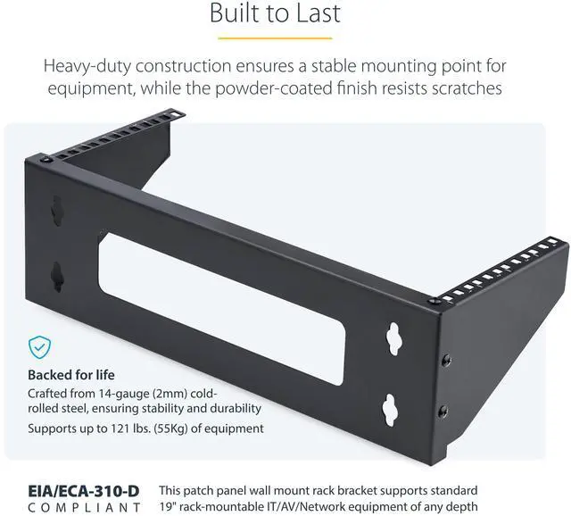 Alt view image 3 of 7 - 4U Vertical Wall-Mount Bracket for 19inch Rack Mountable Equipment, 121lb/55kg Capacity, for Patch Panels/Servers
