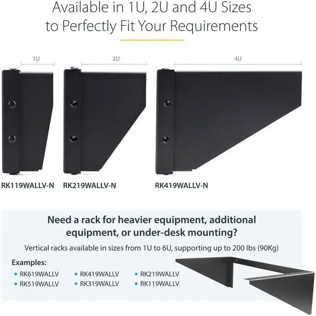Alt view image 6 of 7 - 4U Vertical Wall-Mount Bracket for 19inch Rack Mountable Equipment, 121lb/55kg Capacity, for Patch Panels/Servers