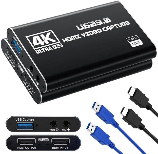Main image of USB 3.0 HDMI Capture Card, 1080P 60FPS & 2K30 Video Capture Device with 4K HDMI Pass-Through, Mic Input & Audio Output for OBS Streaming, PS5, Switch 2/1, Xbox1, Camera, PC