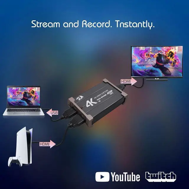 Alt view image 4 of 7 - VC321 4K Video Capture Card, USB 3.0 1080p 60fps Video Capture, 4K HDMI Pass-Through, Zero-Latency Streaming, Compatible with Windows/Mac, Game Capture for PS5, Xbox, NS, DSLR, OBS