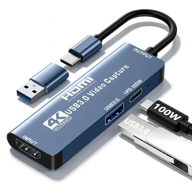Main image of HDMI Video Capture Card 4K Recording 1080P 60FPS Output HDMI to USB A/C Capture Device for Quest 3, PS5/4, Switch2/1, Camera, Xbox, Tablet, PC, OBS, MacOS/Windows, Plug & Play