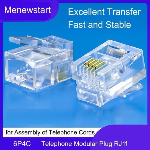 Alt view image 2 of 7 - 100-Pack RJ11 6P4C Modular Plugs, Telephone Connector for Phone Line Cord, Gold Plated Contacts, Easy Crimp Design, Compatible with Both Solid and Strandard Wire, for assembly of telephone cords